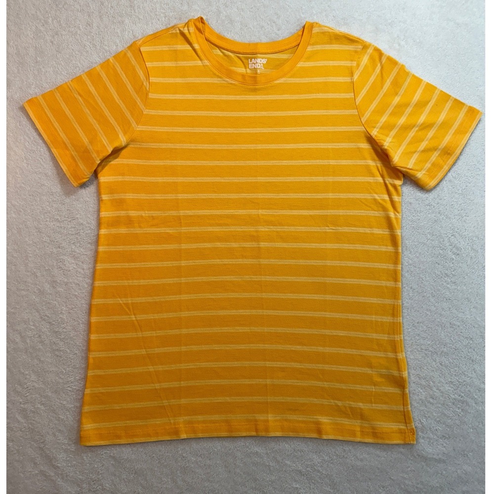 Lands End Womens Yellow Striped Short Sleeve Cotton Crewneck T-Shirt Size S 6-8